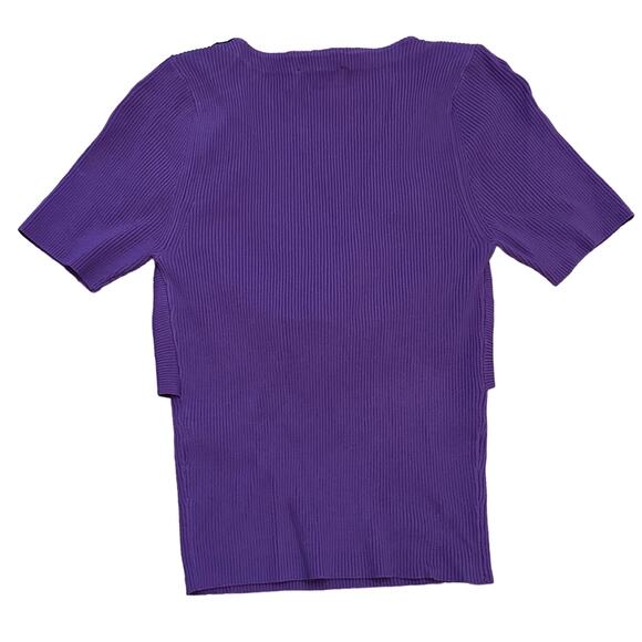 Sandro Temple Twisted Short Sleeve Sweater Purple Size 2 US Medium New - Picture 2 of 4